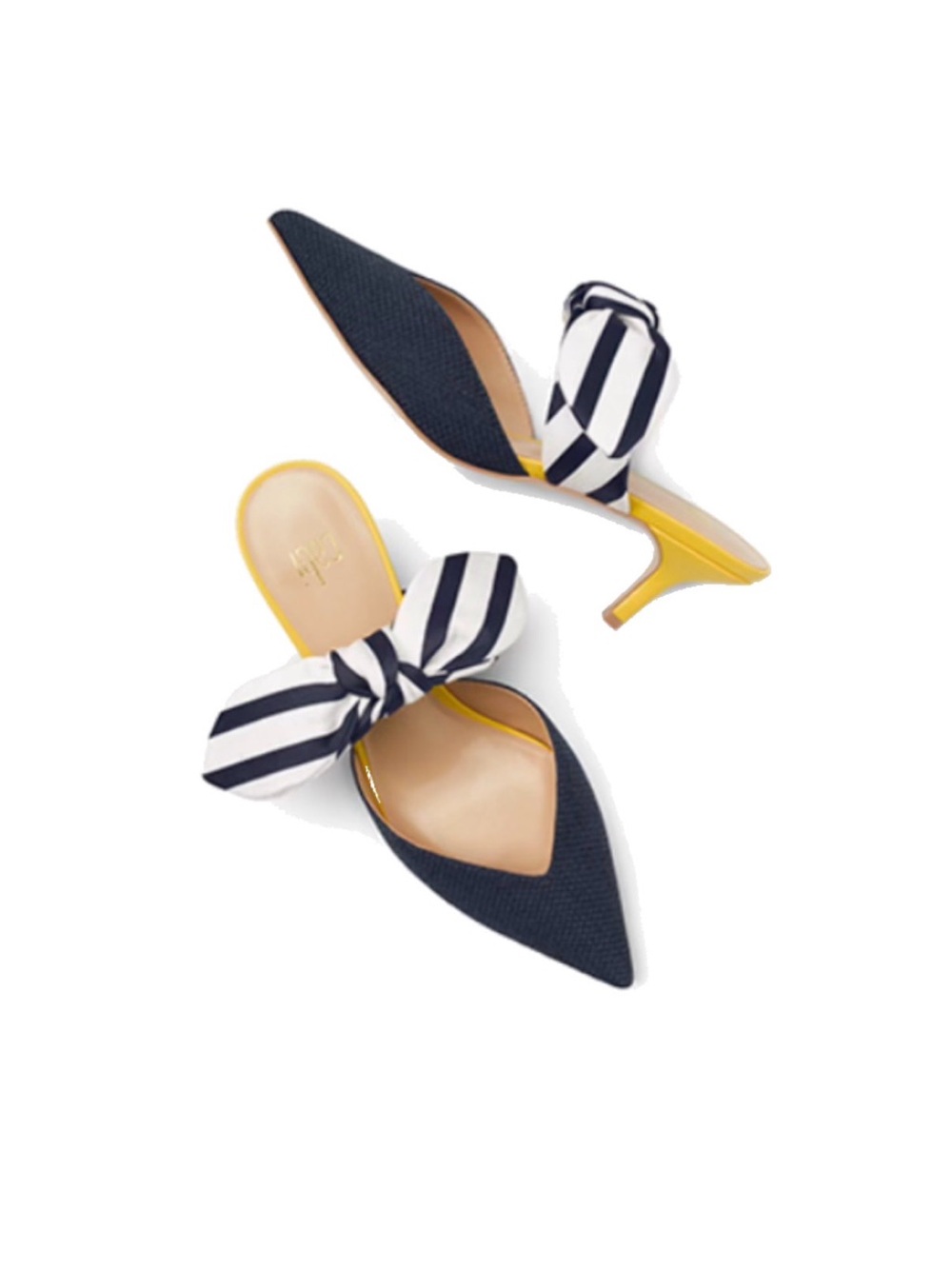 CAbi Pointed Navy Slip-On Heels with Striped Bow